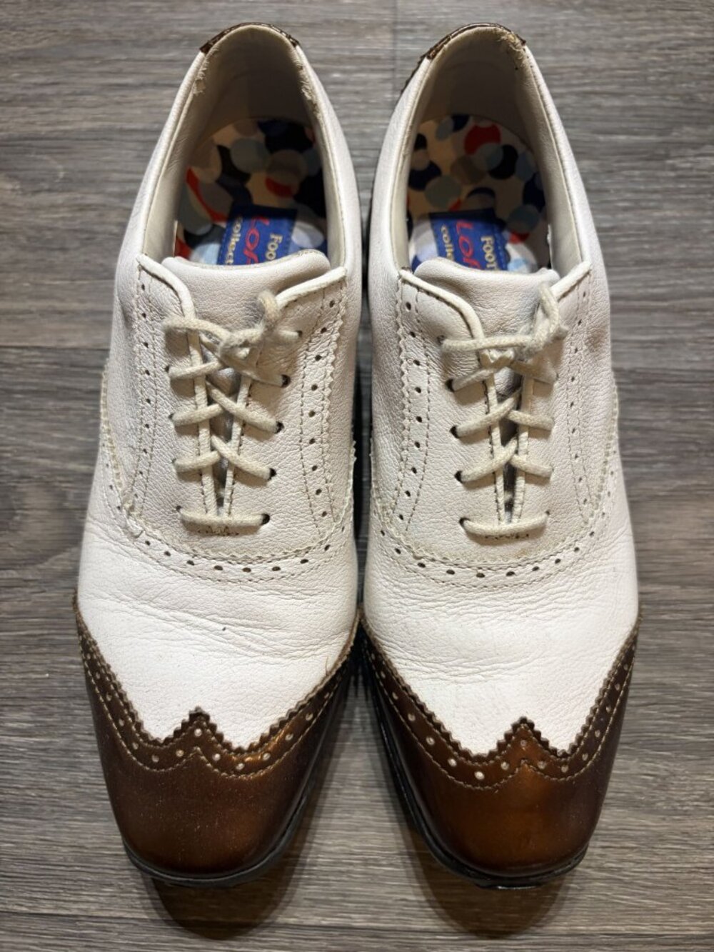 Footjoy LoPro Womens 6.5M White Brown Wingtip Golf Shoes 97014 Classic Preppy